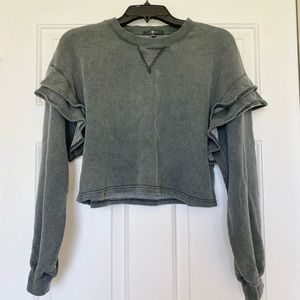 7 FOR ALL MANKIND Washed Cotton Ruffled Sleeved Sweater